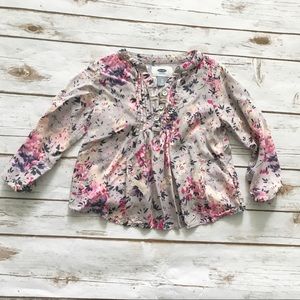 OLD NAVY Gray pink floral blouse Top 3T girls